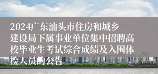 2024广东汕头市住房和城乡建设局下属事业单位集中招聘高校毕业生考试综合成绩及入围体检人员的公告