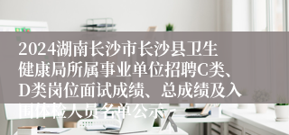 2024湖南长沙市长沙县卫生健康局所属事业单位招聘C类、D类岗位面试成绩、总成绩及入围体检人员名单公示