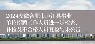 2024安徽合肥市庐江县事业单位招聘工作人员进一步检查、补检及不合格人员复检结果公告