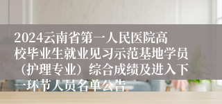 2024云南省第一人民医院高校毕业生就业见习示范基地学员（护理专业）综合成绩及进入下一环节人员名单公告