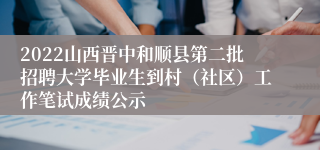 2022山西晋中和顺县第二批招聘大学毕业生到村（社区）工作笔试成绩公示