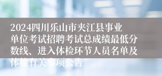 2024四川乐山市夹江县事业单位考试招聘考试总成绩最低分数线、进入体检环节人员名单及体检有关事项公告