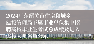 2024广东韶关市住房和城乡建设管理局下属事业单位集中招聘高校毕业生考试总成绩及进入体检人员名单公示