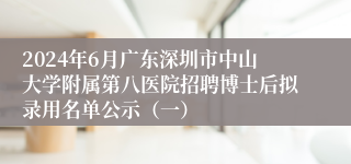 2024年6月广东深圳市中山大学附属第八医院招聘博士后拟录用名单公示（一）