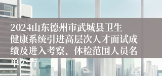 2024山东德州市武城县卫生健康系统引进高层次人才面试成绩及进入考察、体检范围人员名单公告