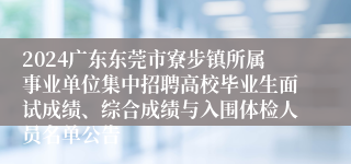 2024广东东莞市寮步镇所属事业单位集中招聘高校毕业生面试成绩、综合成绩与入围体检人员名单公告