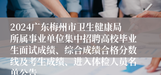 2024广东梅州市卫生健康局所属事业单位集中招聘高校毕业生面试成绩、综合成绩合格分数线及考生成绩、进入体检人员名单公告