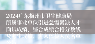 2024广东梅州市卫生健康局所属事业单位引进急需紧缺人才面试成绩、综合成绩合格分数线及考生成绩、进入体检人员名单公告