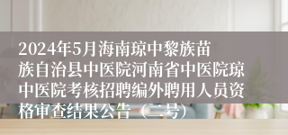 2024年5月海南琼中黎族苗族自治县中医院河南省中医院琼中医院考核招聘编外聘用人员资格审查结果公告（二号）