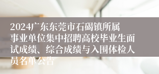 2024广东东莞市石碣镇所属事业单位集中招聘高校毕业生面试成绩、综合成绩与入围体检人员名单公告