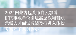 2024内蒙古包头市白云鄂博矿区事业单位引进高层次和紧缺急需人才面试成绩及拟进入体检考察环节人员公示