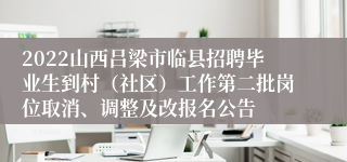 2022山西吕梁市临县招聘毕业生到村（社区）工作第二批岗位取消、调整及改报名公告