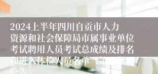 2024上半年四川自贡市人力资源和社会保障局市属事业单位考试聘用人员考试总成绩及排名和进入体检人员名单（第二批）公告