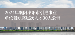 2024年襄阳枣阳市引进事业单位紧缺高层次人才30人公告