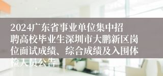 2024广东省事业单位集中招聘高校毕业生深圳市大鹏新区岗位面试成绩、综合成绩及入围体检人员公告