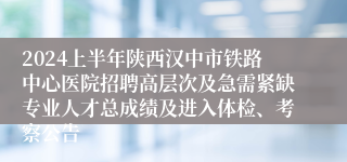 2024上半年陕西汉中市铁路中心医院招聘高层次及急需紧缺专业人才总成绩及进入体检、考察公告