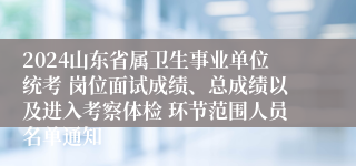 2024山东省属卫生事业单位统考 岗位面试成绩、总成绩以及进入考察体检 环节范围人员名单通知