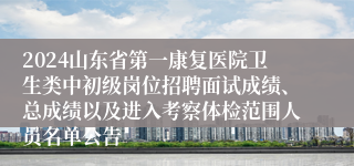 2024山东省第一康复医院卫生类中初级岗位招聘面试成绩、总成绩以及进入考察体检范围人员名单公告