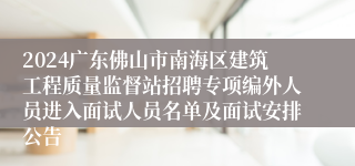 2024广东佛山市南海区建筑工程质量监督站招聘专项编外人员进入面试人员名单及面试安排公告