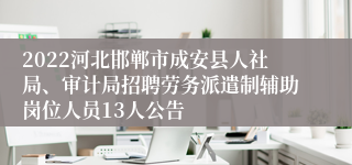 2022河北邯郸市成安县人社局、审计局招聘劳务派遣制辅助岗位人员13人公告