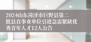 2024山东菏泽市巨野县第二批县直事业单位引进急需紧缺优秀青年人才12人公告