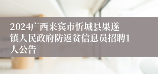 2024广西来宾市忻城县果遂镇人民政府防返贫信息员招聘1人公告