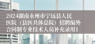 2024湖南永州市宁远县人民医院（县医共体总院）招聘编外合同制专业技术人员补充录用11人公告