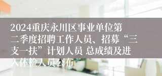 2024重庆永川区事业单位第二季度招聘工作人员、招募“三支一扶”计划人员 总成绩及进入体检人员公布