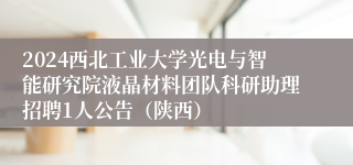 2024西北工业大学光电与智能研究院液晶材料团队科研助理招聘1人公告（陕西）