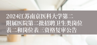 2024江苏南京医科大学第二附属医院第二批招聘卫生类岗位表二和岗位表三资格复审公告