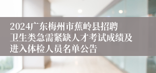 2024广东梅州市蕉岭县招聘卫生类急需紧缺人才考试成绩及进入体检人员名单公告