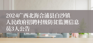 2024广西北海合浦县白沙镇人民政府招聘村级防贫监测信息员3人公告