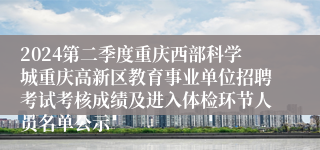 2024第二季度重庆西部科学城重庆高新区教育事业单位招聘考试考核成绩及进入体检环节人员名单公示