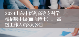 2024山东中医药高等专科学校招聘中级(面向博士）、 高级工作人员3人公告