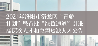 2024年洛阳市洛龙区“青骄计划”暨首批“绿色通道”引进高层次人才和急需短缺人才公告