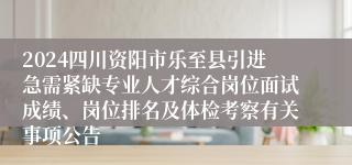 2024四川资阳市乐至县引进急需紧缺专业人才综合岗位面试成绩、岗位排名及体检考察有关事项公告