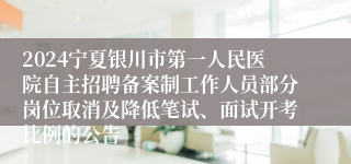 2024宁夏银川市第一人民医院自主招聘备案制工作人员部分岗位取消及降低笔试、面试开考比例的公告