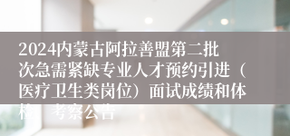 2024内蒙古阿拉善盟第二批次急需紧缺专业人才预约引进（医疗卫生类岗位）面试成绩和体检、考察公告