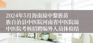 2024年5月海南琼中黎族苗族自治县中医院河南省中医院琼中医院考核招聘编外人员体检结果公告（六号）