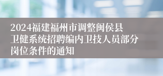 2024福建福州市调整闽侯县卫健系统招聘编内卫技人员部分岗位条件的通知