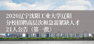 2020辽宁沈阳工业大学辽阳分校招聘高层次和急需紧缺人才21人公告（第一批）