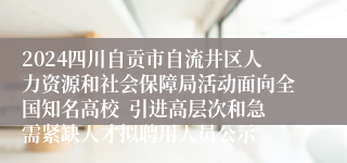 2024四川自贡市自流井区人力资源和社会保障局活动面向全国知名高校  引进高层次和急需紧缺人才拟聘用人员公示