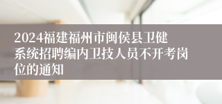 2024福建福州市闽侯县卫健系统招聘编内卫技人员不开考岗位的通知