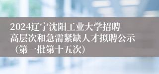 2024辽宁沈阳工业大学招聘高层次和急需紧缺人才拟聘公示（第一批第十五次）