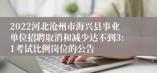 2022河北沧州市海兴县事业单位招聘取消和减少达不到3:1考试比例岗位的公告