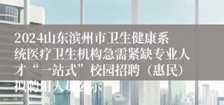 2024山东滨州市卫生健康系统医疗卫生机构急需紧缺专业人才“一站式”校园招聘（惠民）拟聘用人员公示