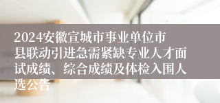 2024安徽宣城市事业单位市县联动引进急需紧缺专业人才面试成绩、综合成绩及体检入围人选公告