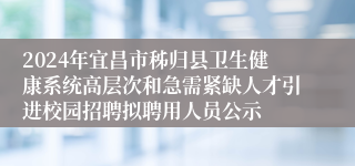 2024年宜昌市秭归县卫生健康系统高层次和急需紧缺人才引进校园招聘拟聘用人员公示