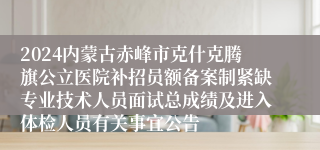 2024内蒙古赤峰市克什克腾旗公立医院补招员额备案制紧缺专业技术人员面试总成绩及进入体检人员有关事宜公告