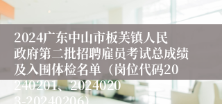 2024广东中山市板芙镇人民政府第二批招聘雇员考试总成绩及入围体检名单（岗位代码20240201、20240203-20240206）